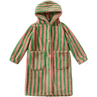 冬季新儿童加厚睡袍珊瑚绒男童连帽保暖浴袍米粒绒宝宝睡衣家居服