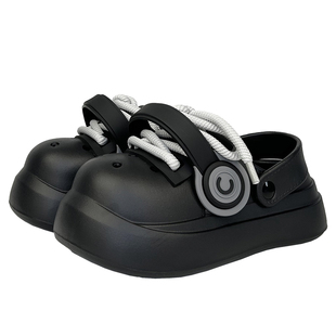 两点浪漫网红耳机鞋复古洞洞凉鞋男女厚底舒适包头拖鞋户外沙滩鞋