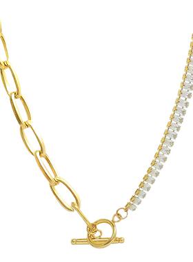 Noble Lady方形闪钻18K金项链小众冷淡风锁骨链gj感甜酷颈链女