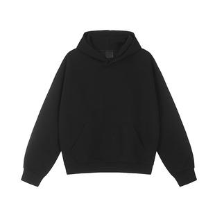 F383 2026美式重磅纯色简约设计连帽卫衣复古cleanfit短款帽衫潮