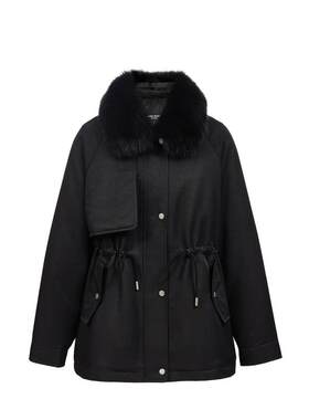 vq区绫致Vero Moda羽绒服女冬90白鹅绒抽绳狐狸毛领工装羽绒