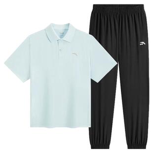 安踏儿童夏季套装男大童短袖t恤带领速干长裤冰丝运动服男两件套