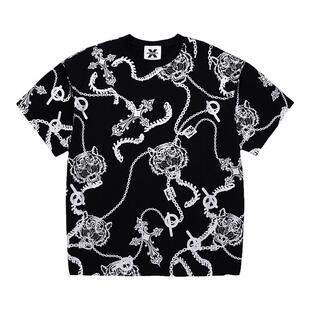 Ed Hardy X2025夏季满印锁链经典老虎头烫银烫金圆领短袖T恤衫潮