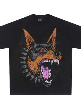 Graffiti Hound Head 260克重磅纯棉！猎狗涂鸦欧美头印花短袖t恤