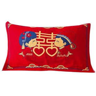 结婚枕巾纯棉一对新款喜庆龙凤红色全棉加厚婚庆陪嫁棉纱枕头盖垫