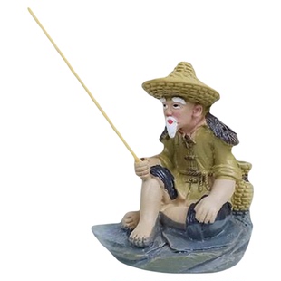 小姜太公钓鱼翁小摆件假山吸水石盆景鱼缸造景客厅家居人物装饰品