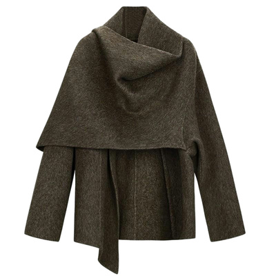 羊毛双面呢型感围巾披肩中长大衣