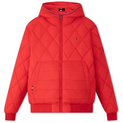 Tommy男装菱形格连帽铺棉夹克
