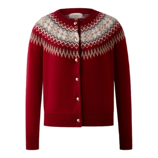 Eland衣恋毛针织衫女费尔岛提花单排扣开衫毛衣2026春季新款