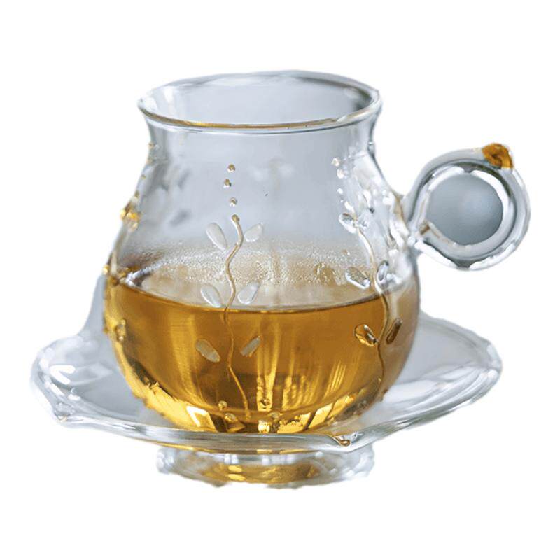 小仙女立体紫藤花咖啡玻璃杯套装底托茶杯水杯防烫高硼硅耐热杯子