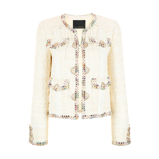 Bettychow梅丁同款中古小香编织白外套法式名媛高端上衣