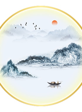 新中式圆形山水禅意装饰画客厅
