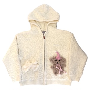Bronze Lucia奶白绒绒狗连帽泰迪绒外套原创设计温柔少女针织开衫