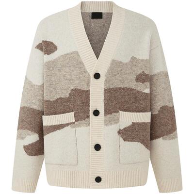 CHINISM丨水墨云烟绵羊毛纱线开衫毛衣男秋冬针织衫男士上衣外套