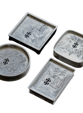 纯锡手工茶船雕刻茶台干泡壶承盘