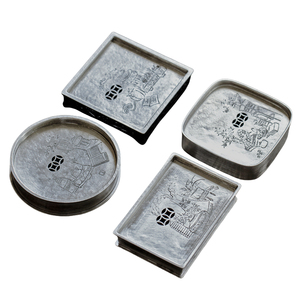 纯锡手工茶船雕刻茶台干泡壶承盘