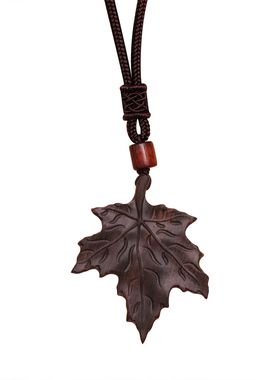 中国风檀木枫叶项链毛衣链