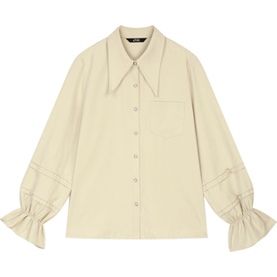妖精的口袋法式泡泡袖卡其色衬衫女2026年早春新款宫廷风宽松上衣