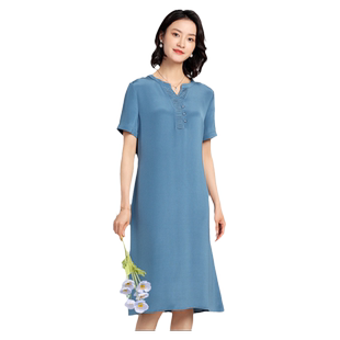 佐尔美高质感 桑蚕丝真丝短袖连衣裙女E22LS87