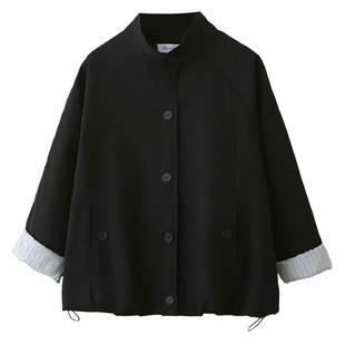 胖妹妹大码春装外套女2026年新款200斤立领下摆抽绳宽松休闲上衣