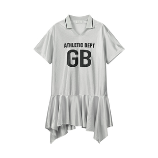 GOODBAI athletic GB logo印花翻领拼接oversize短袖不规则连衣裙