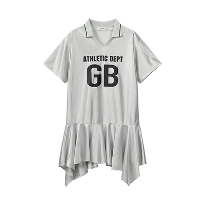 GOODBAI athletic GB logo印花翻领拼接oversize短袖不规则连衣裙