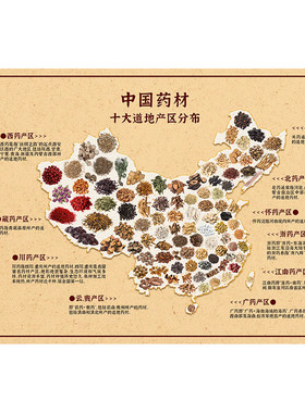 中药材区域分布图发光装饰画海报
