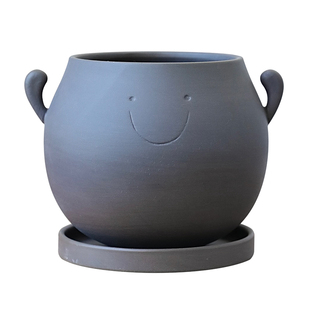 创意陶瓷花盆小陶盆可爱笑脸卡通块根蕨类多肉绿植盆栽带托盘陶土