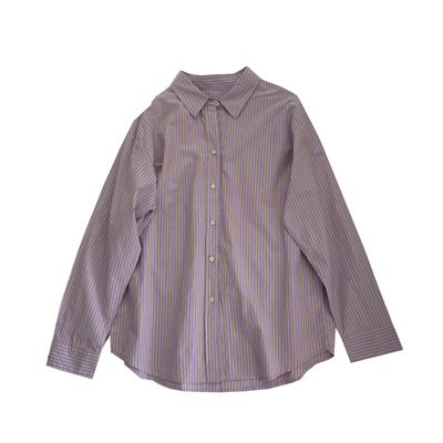 温柔紫粉色竖条纹衬衫