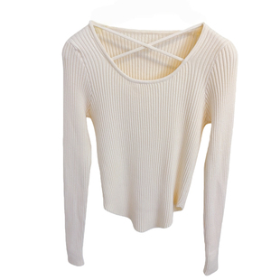 交叉绑带低圆领针织打底衫女秋冬装百搭修身显瘦镂空内搭毛衣上衣