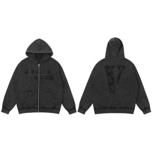 VLONE 大v潮牌拉链卫衣美式街头男女同款帽衫立体贴布绣连帽外套