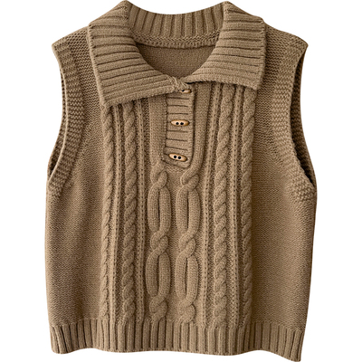 日韩系翻立领麻花坎肩背心马甲夹