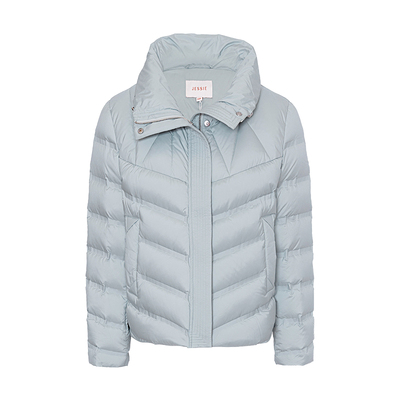 【商场同款】JESSIE蓝色舒适翻领压线鹅绒羽绒服女冬新款短款外套
