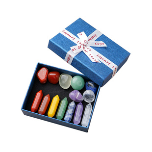 七彩混色天然水晶矿石原石标本六角柱摆件玛瑙玉石标本盒礼物儿童