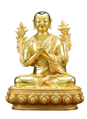 全鎏金宗喀巴三师徒铜像摆件