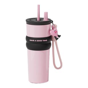 保温女杯女士高颜值2025新款大容量学生吸管水杯子不锈钢陶瓷内胆