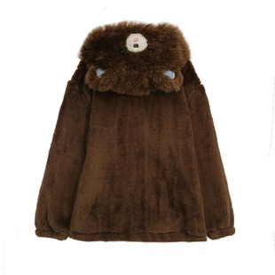 杨二大梦原创棕色小熊家居服套装冬季睡衣女超好看加厚可爱睡袍