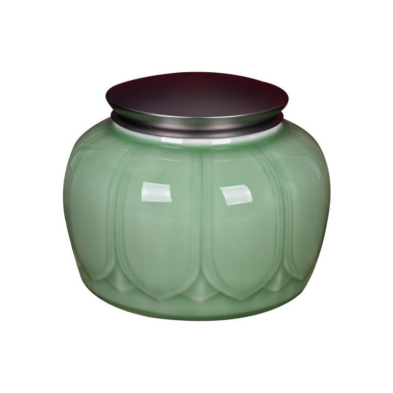 精品青瓷复古家用莲花瓣茶叶罐