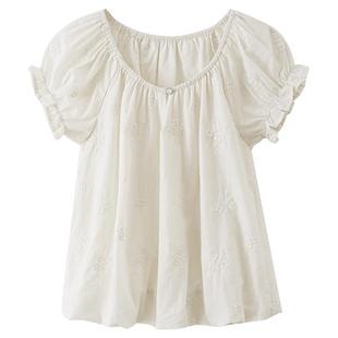 夕蒙2025新款夏法式独特上衣别致减龄小衫小个子小众刺绣短款衬衫