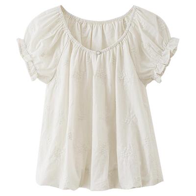 夕蒙2026新款夏法式独特上衣别致减龄小衫小个子小众刺绣短款衬衫