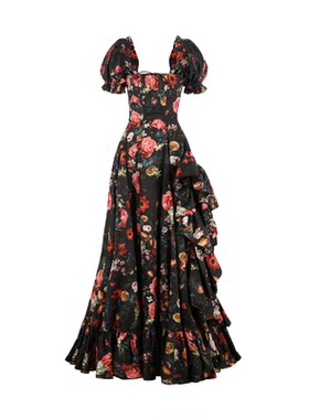 秋上新|后背绑带 黑底午夜繁花印花 礼服裙Selkie Collection