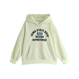 布丁哈鲁童装春装女童2026春秋季新款儿童休闲字母连帽卫衣上衣