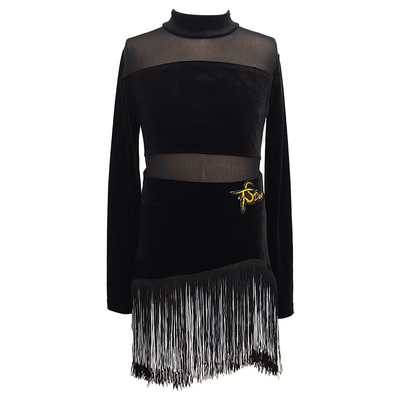 秋冬丝绒流苏双色拉丁舞