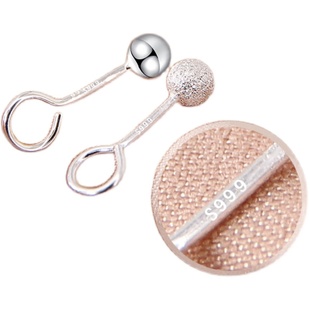 S999纯银弯钩耳钉女迷你豆豆小巧学生气质百搭光珠简约养耳洞免摘