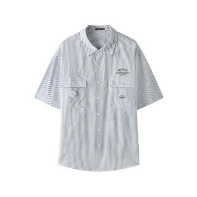 三福2025秋冬男士竖条纹短衬衫 休闲翻领落肩时尚上衣506130