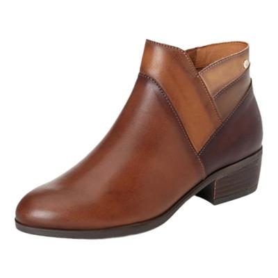 派高雁牛皮粗跟休闲短靴