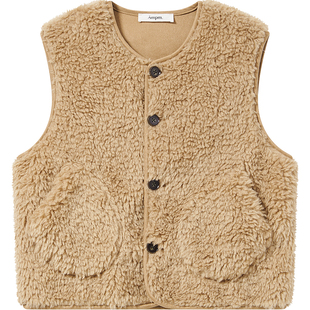 7AM10PM 浅卡其羊羔毛马甲背心女 2025秋冬新款马夹叠穿上衣外套