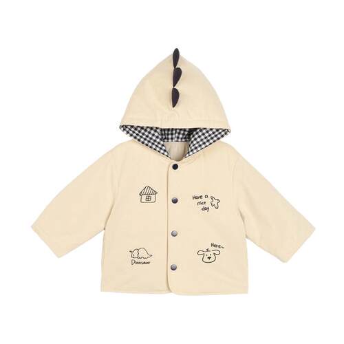 小O爸婴童 男宝宝外套童趣涂鸦格子连帽2026新款婴儿外穿棉服