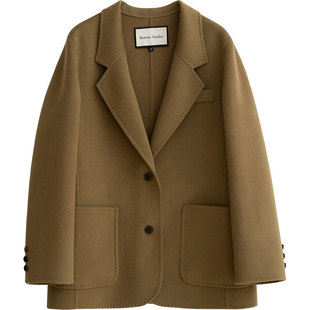 然若 双面呢小西装女款2025新款冬装短款毛呢外套羊毛西服大衣