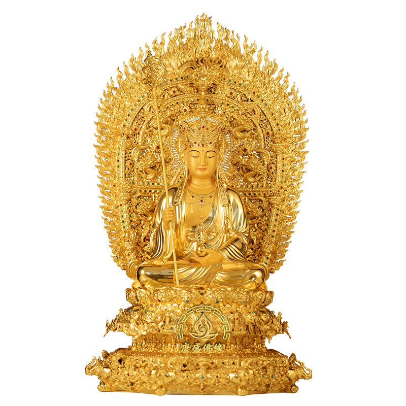 娑婆三圣铜贴金供奉神像摆件